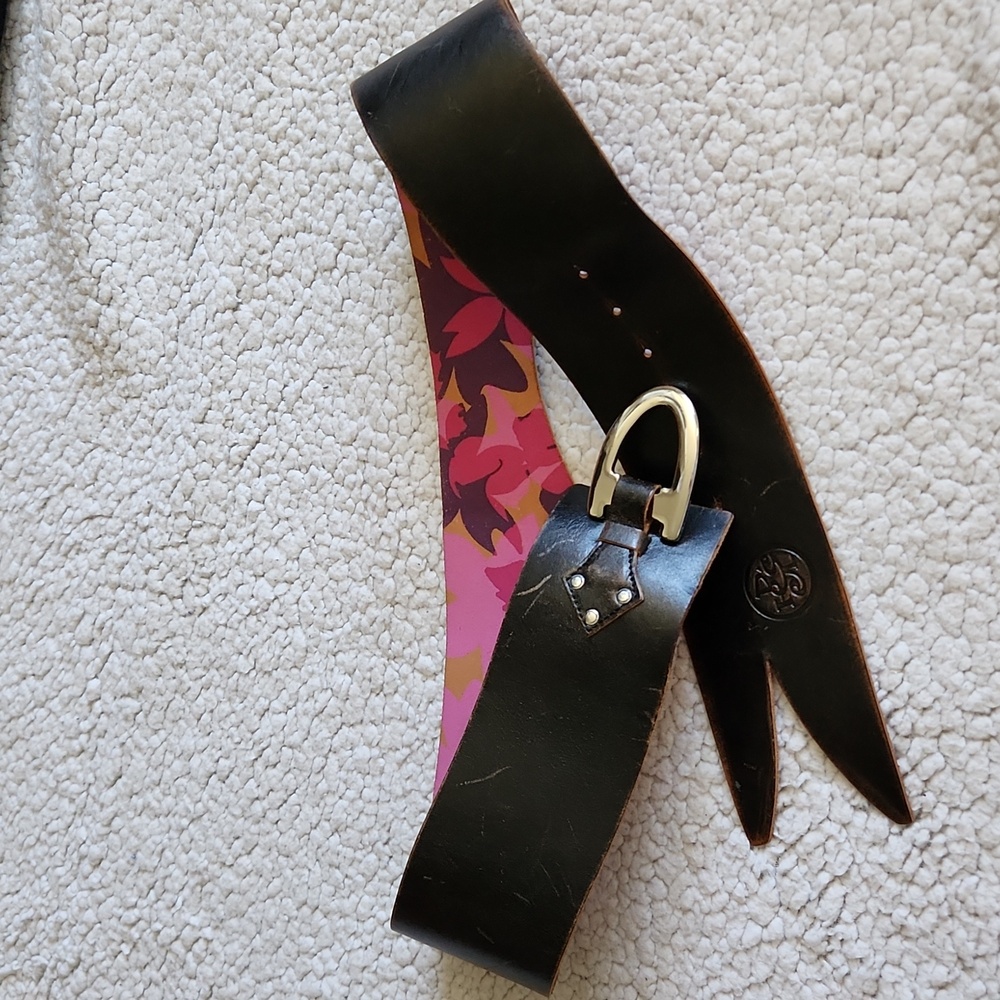 Diesel Black Leather Belt with Pink Floral Interior